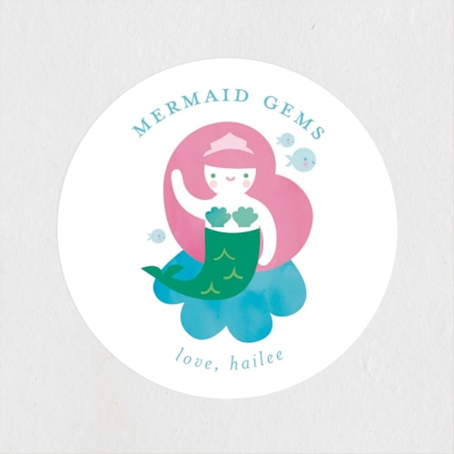 This is a aqua kids stickers with standard by Lori Wemple called mermaid printing on uncoated sticker paper in sticker