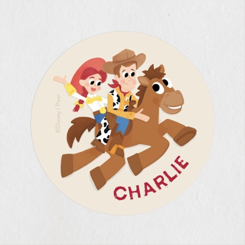 This is a vanilla kids stickers with standard by Jessie Steury called disney and pixar's cowboy friends printing on uncoated sticker paper in sticker