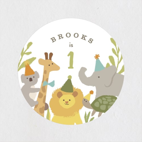 This is a pear kids stickers with standard by Jennifer Wick called animals on parade printing on uncoated sticker paper in sticker