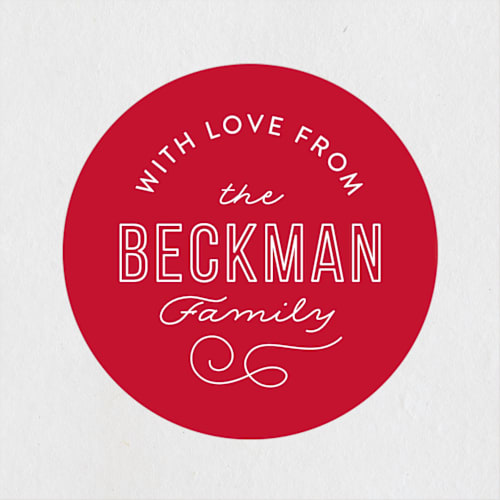 This is a crimson custom stickers with standard by Jill Means called family name printing on uncoated sticker paper in sticker