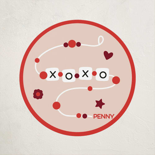 This is a peach custom stickers with standard by Rachel Cassel called friendship bracelet printing on uncoated sticker paper in sticker