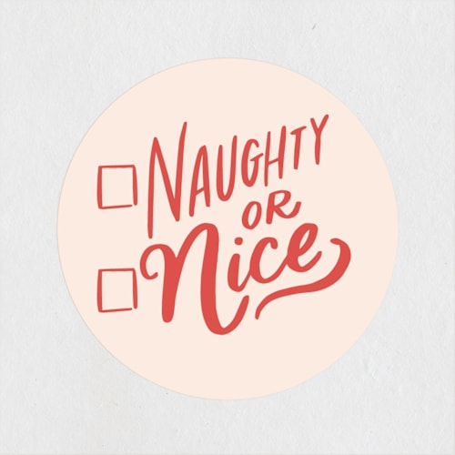 This is a crimson custom stickers with standard by Alethea and Ruth called naughty or nice printing on uncoated sticker paper in sticker