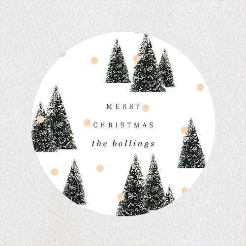 This is a snow custom stickers with standard by Baumbirdy called flocked forest printing on uncoated sticker paper in sticker