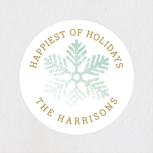 This is a aqua custom stickers with standard by Lehan Veenker called frosted snowflake printing on uncoated sticker paper in sticker