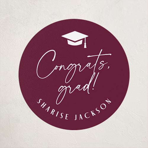 This is a merlot graduation stickers with standard by Hooray Creative called classic grad party printing on uncoated sticker paper in sticker