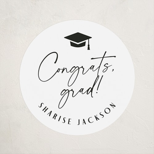 This is a ivory graduation stickers with standard by Hooray Creative called classic grad party printing on uncoated sticker paper in sticker