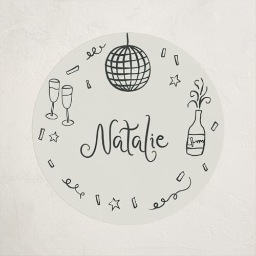 This is a chalkboard custom stickers with standard by Kelly Watkins called party cheer printing on uncoated sticker paper in sticker