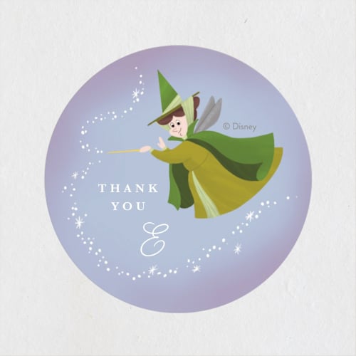 This is a magic baby shower favor labels with standard by Yuliya Evseeva called disney fairies flora, fauna & merryweather printing on uncoated sticker paper in sticker