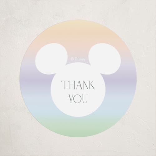 This is a rainbow baby shower favor labels with standard by Beth Schneider called disney ombre mickey mouse printing on uncoated sticker paper in sticker