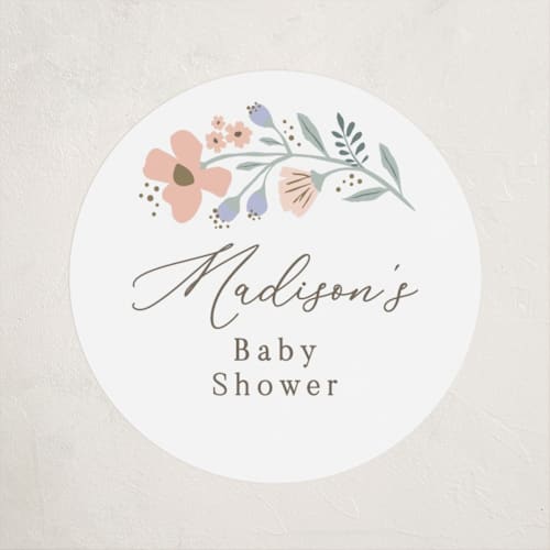 This is a petal baby shower favor labels with standard by Karidy Walker called garden bunnies printing on uncoated sticker paper in sticker