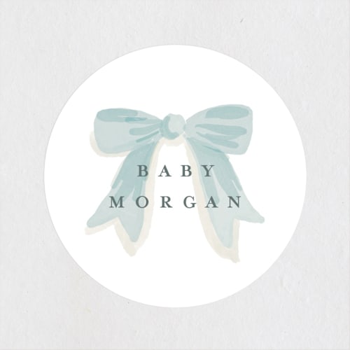 This is a cloud baby shower favor labels with standard by Laura Hankins called eyelet printing on uncoated sticker paper in sticker