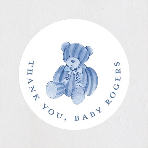 This is a gardenia baby shower favor labels with standard by Pati Cascino called french teddy bear printing on uncoated sticker paper in sticker
