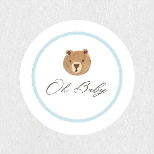 This is a blue berry baby shower favor labels with standard by Teju Reval called hot air balloon bear printing on uncoated sticker paper in sticker
