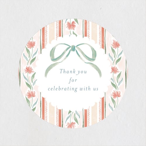 This is a orangery baby shower favor labels with standard by Jackie Crawford called wildflower ribbon printing on uncoated sticker paper in sticker