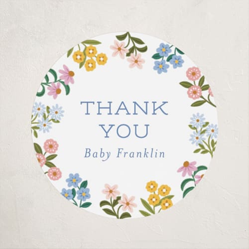 This is a wildflower baby shower favor labels with standard by Paper Raven Co. called sweetie printing on uncoated sticker paper in sticker
