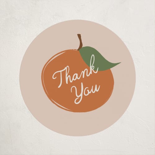 This is a peach baby shower favor labels with standard by Kelly Watkins called a little cutie printing on uncoated sticker paper in sticker