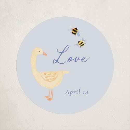 This is a sky baby shower favor labels with standard by frau brandt called grown with love printing on uncoated sticker paper in sticker