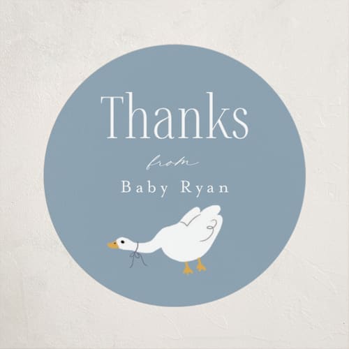 This is a bluebell baby shower favor labels with standard by Hudson meet Rose called little goose printing on uncoated sticker paper in sticker