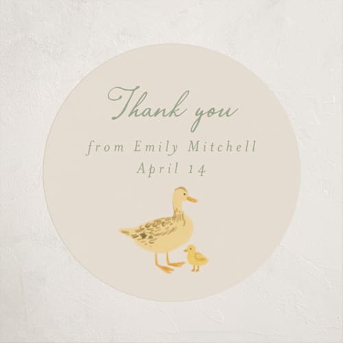 This is a vanilla baby shower favor labels with standard by frau brandt called cottage life printing on uncoated sticker paper in sticker