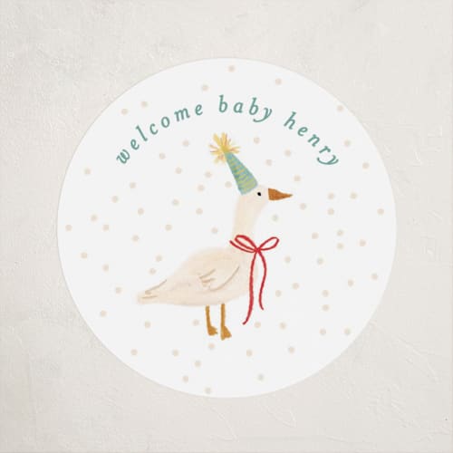 This is a lemonade baby shower favor labels with standard by Julie Murray called honk for baby! printing on uncoated sticker paper in sticker