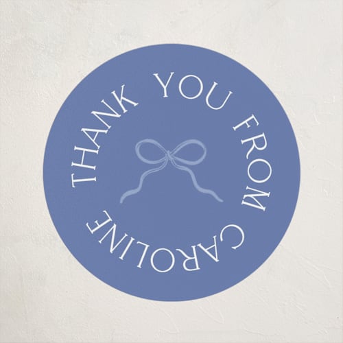 This is a periwinkle baby shower favor labels with standard by Paper Raven Co. called bitty bouquet printing on uncoated sticker paper in sticker
