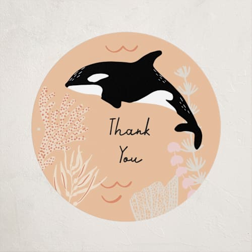 This is a coral baby shower favor labels with standard by Alethea and Ruth called under the sea creatures printing on uncoated sticker paper in sticker