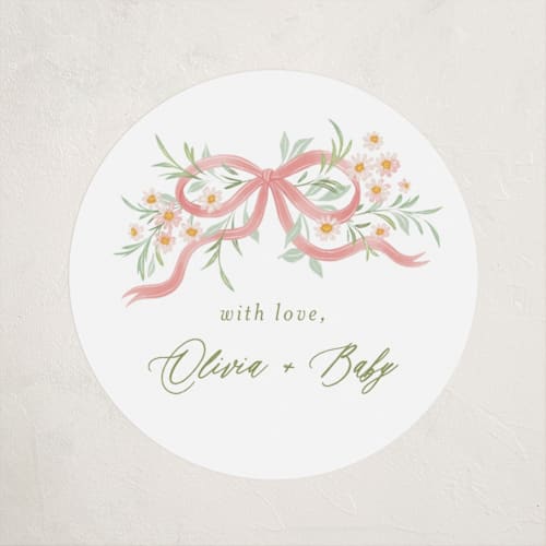 This is a blush baby shower favor labels with standard by Paper Raven Co. called sweet child printing on uncoated sticker paper in sticker