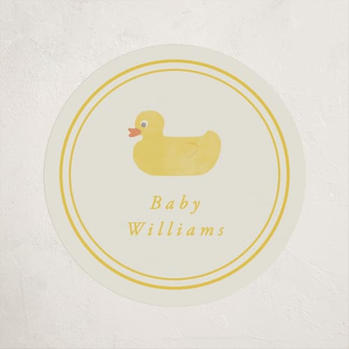 This is a banana baby shower favor labels with standard by Brianne Larsen called simple duck printing on uncoated sticker paper in sticker