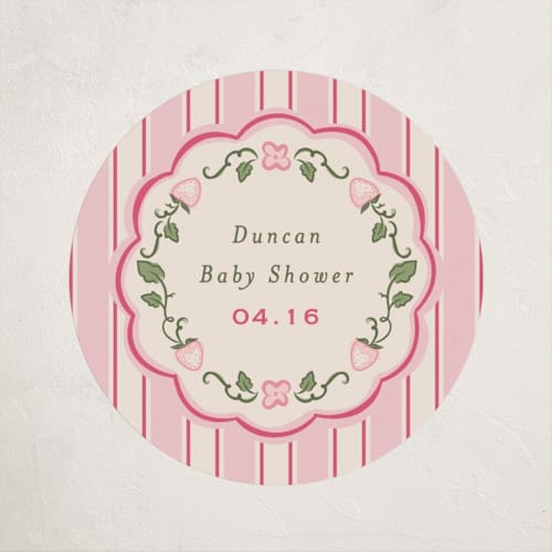 This is a berry baby shower favor labels with standard by letterfix called very berry printing on uncoated sticker paper in sticker