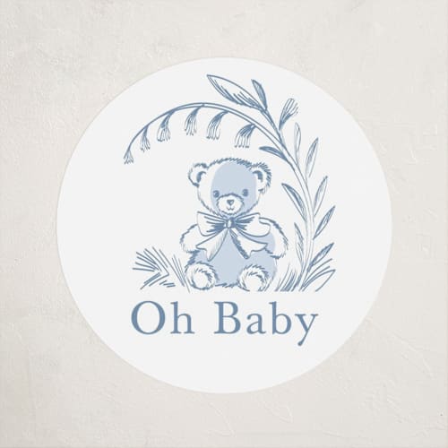 This is a sky baby shower favor labels with standard by Teju Reval called baby toile printing on uncoated sticker paper in sticker
