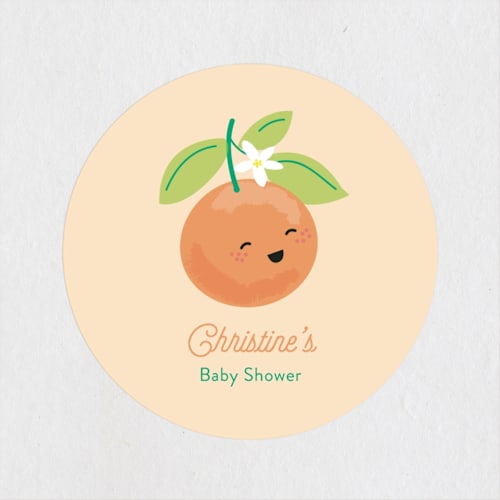 This is a citrus baby shower favor labels with standard by Itsy Belle Studio called little cutie printing on uncoated sticker paper in sticker