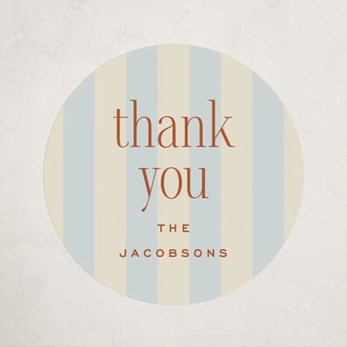 This is a powder blue baby shower favor labels with standard by Ellen Schlegelmilch called we're having a party printing on uncoated sticker paper in sticker