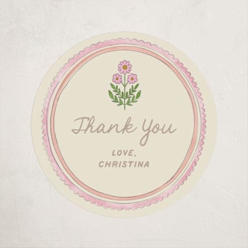 This is a poppy baby shower favor labels with standard by Creo Study called botanical maximalism printing on uncoated sticker paper in sticker