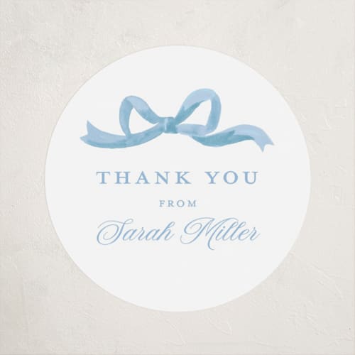 This is a sky baby shower favor labels with standard by Teju Reval called painted bow printing on uncoated sticker paper in sticker