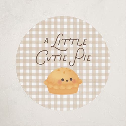 This is a tan baby shower favor labels with standard by Itsy Belle Studio called cutie pie printing on uncoated sticker paper in sticker