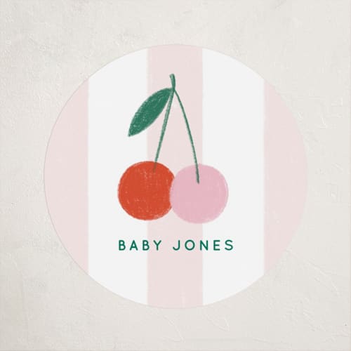This is a petal baby shower favor labels with standard by Kiersten Garner called tiny cherry on top printing on uncoated sticker paper in sticker