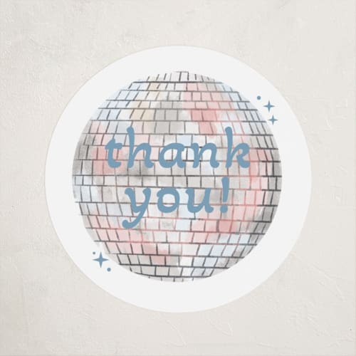 This is a cobalt baby shower favor labels with standard by Janna Sue Design called groovy baby printing on uncoated sticker paper in sticker