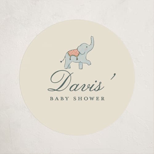 This is a vanilla baby shower favor labels with standard by Sabrin Deirani called carousel of sweet beginnings printing on uncoated sticker paper in sticker