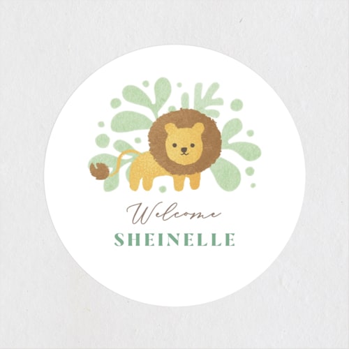 This is a mint baby shower favor labels with standard by Jennifer Wick called petite safari printing on uncoated sticker paper in sticker