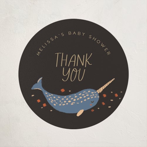 This is a midnight berry baby shower favor labels with standard by Vera Lim called under the sea printing on uncoated sticker paper in sticker