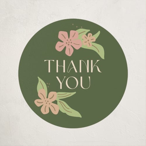 This is a petal baby shower favor labels with standard by Katie Zimpel called bright botanical border printing on uncoated sticker paper in sticker