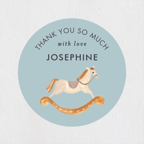 This is a cloud baby shower favor labels with standard by Sarah Knight called prams, bears and baby printing on uncoated sticker paper in sticker