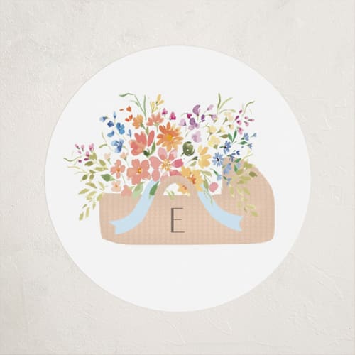 This is a summer baby shower favor labels with standard by Itsy Belle Studio called baby basket printing on uncoated sticker paper in sticker