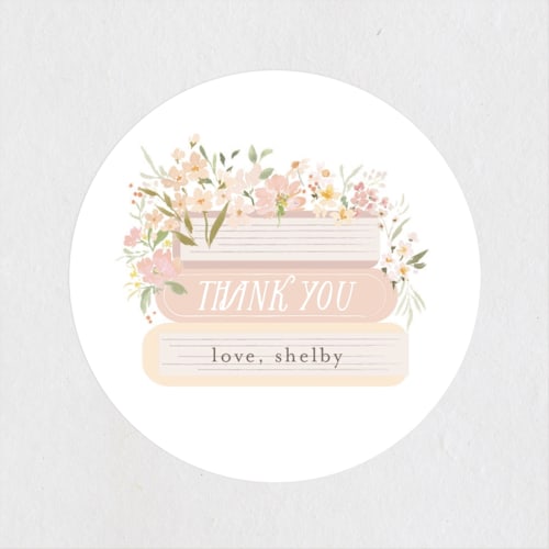 This is a carnation baby shower favor labels with standard by Itsy Belle Studio called storybook printing on uncoated sticker paper in sticker