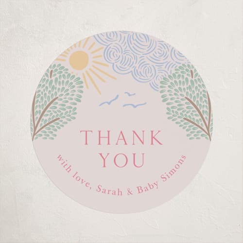 This is a sherbet baby shower favor labels with standard by Carolyn Kach called swan song printing on uncoated sticker paper in sticker