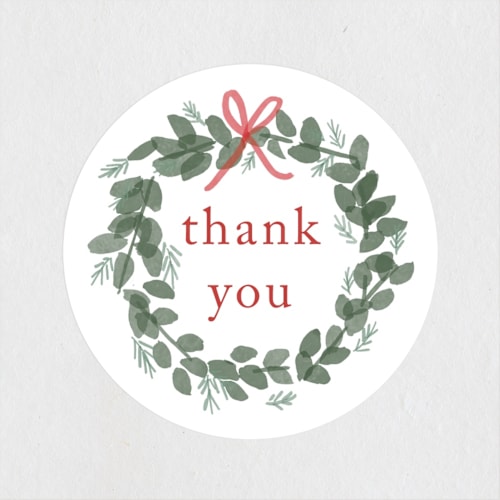 This is a cranberry baby shower favor labels with standard by Rebecca Durflinger called merry little stockings printing on uncoated sticker paper in sticker