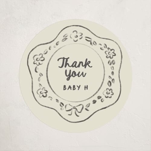 This is a beetle baby shower favor labels with standard by Creo Study called nesting era printing on uncoated sticker paper in sticker