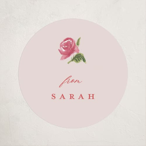 This is a blush baby shower favor labels with standard by Teju Reval called romantic roses printing on uncoated sticker paper in sticker
