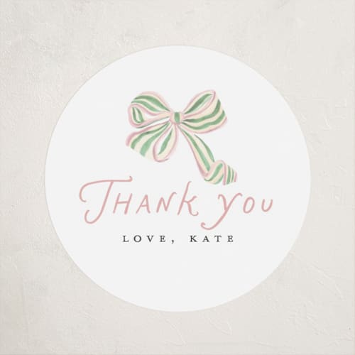 This is a blush baby shower favor labels with standard by Itsy Belle Studio called floral rattle printing on uncoated sticker paper in sticker