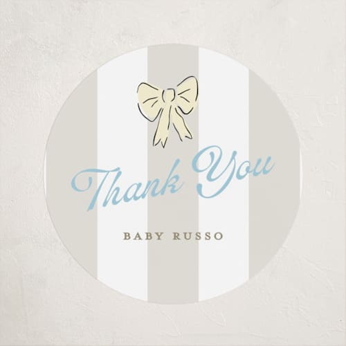 This is a bluebird baby shower favor labels with standard by Susan Zinader called preppy pup printing on uncoated sticker paper in sticker